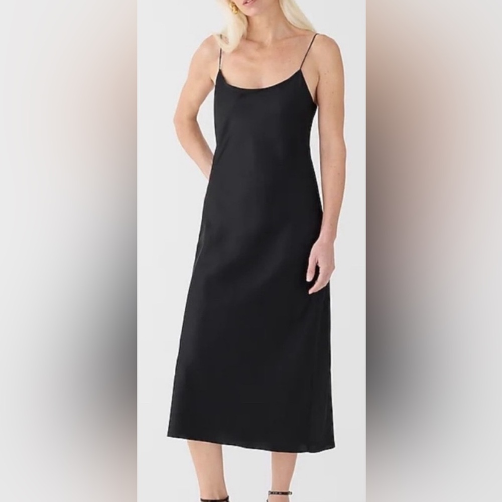 J. Crew Black Midi Dress with Spaghetti Straps - Gwyneth Cupro Slip Dress